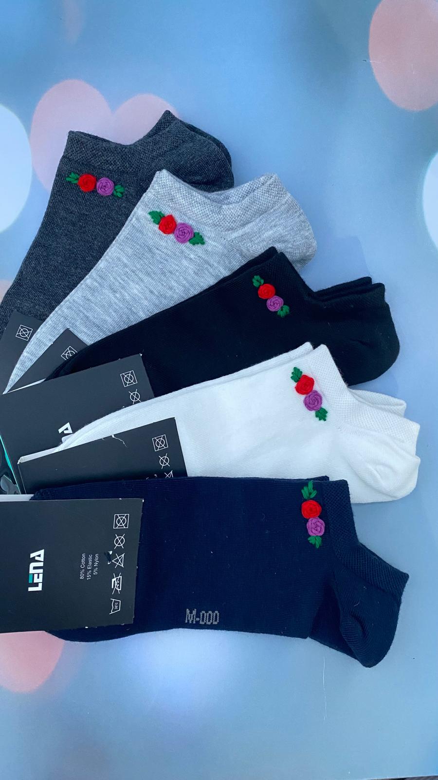 جوراب ساق کوتاه مدل گل ریز